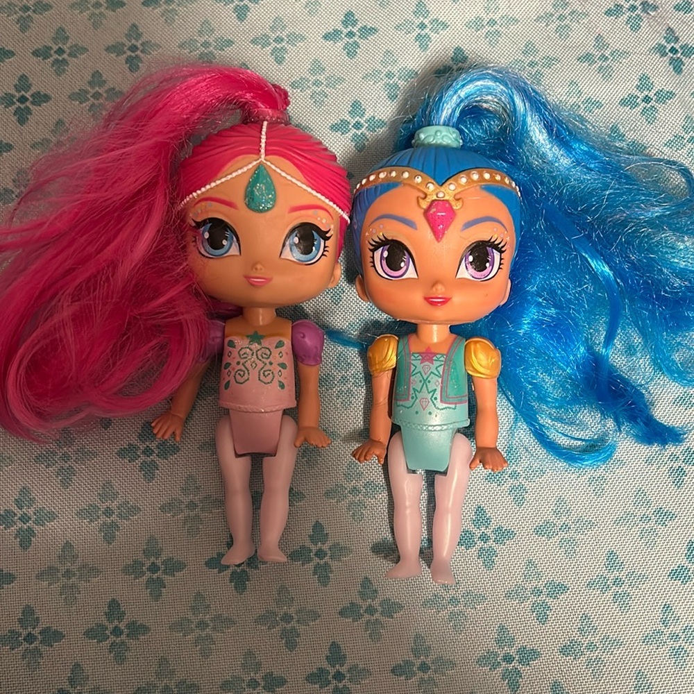 🔥🔥2017 SHIMMER AND SHINE Nickelodeon  2 DOLLS 6" Mattel Viacom TV Movie